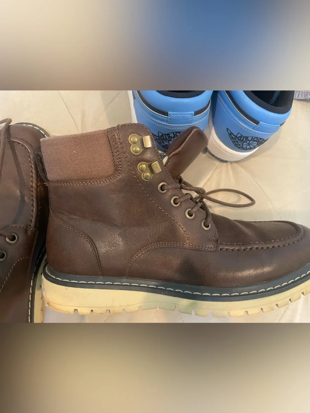 Lottini Men's Brown Leather Lace-Up Moc Toe Boots size 7M